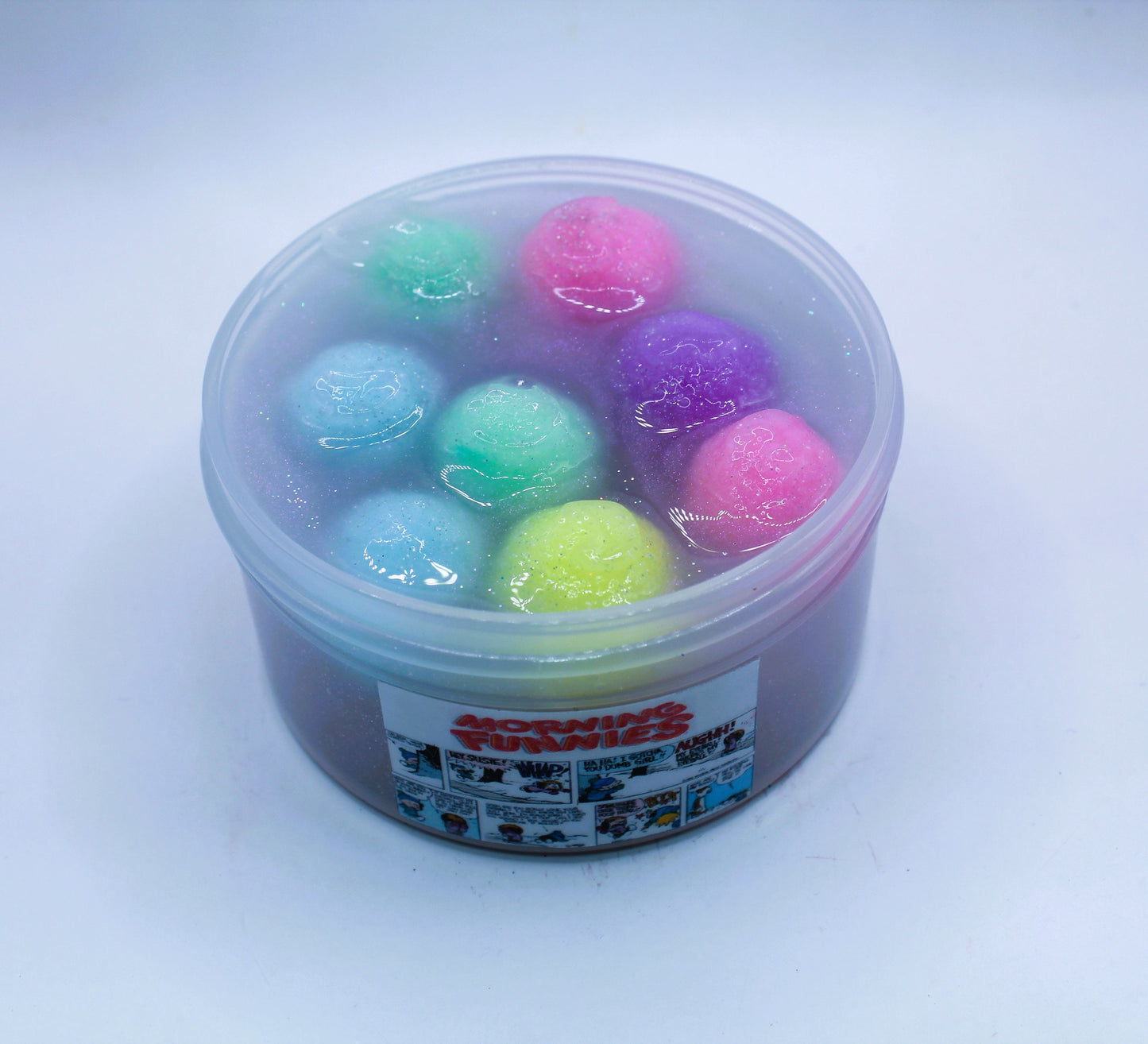 Morning Funnies Slime - Pom Pom - Clear- Scented - Glitter - Good Vibes Slime