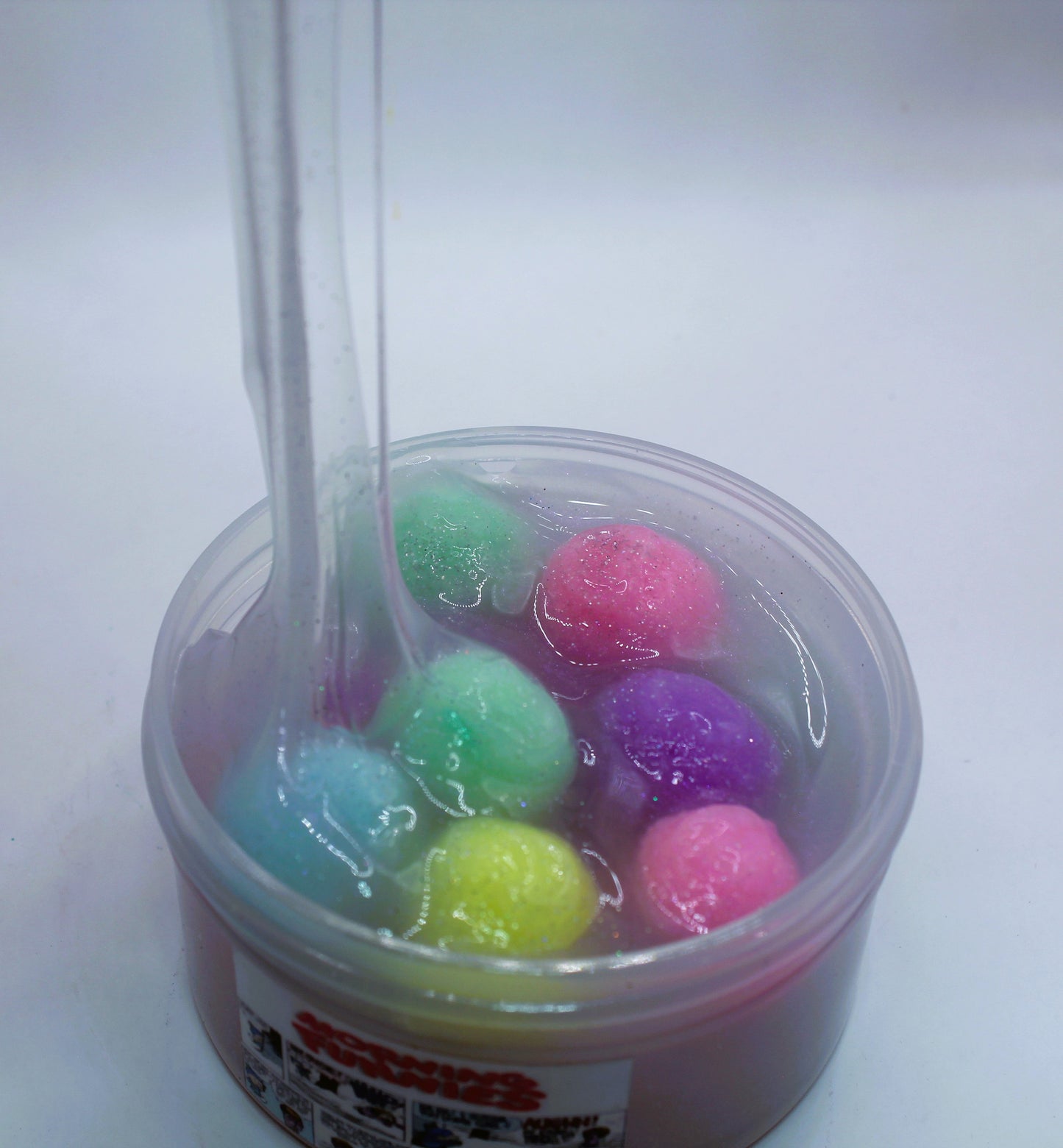 Morning Funnies Slime - Pom Pom - Clear- Scented - Glitter - Good Vibes Slime