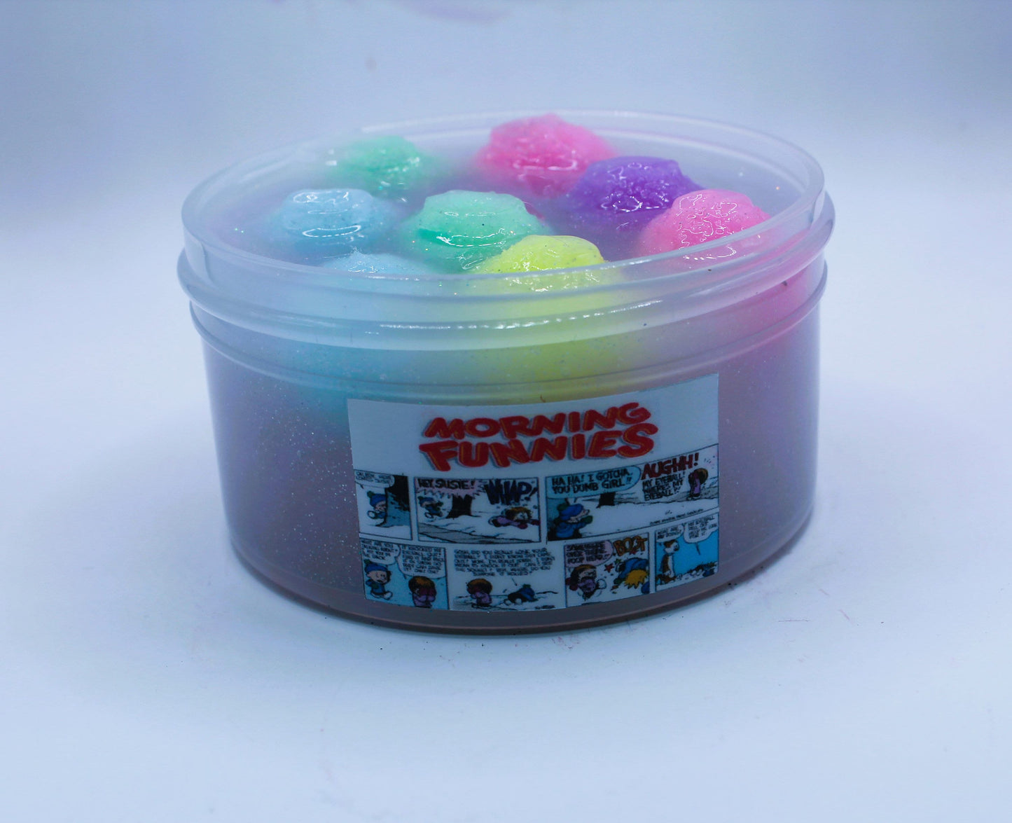 Morning Funnies Slime - Pom Pom - Clear- Scented - Glitter - Good Vibes Slime